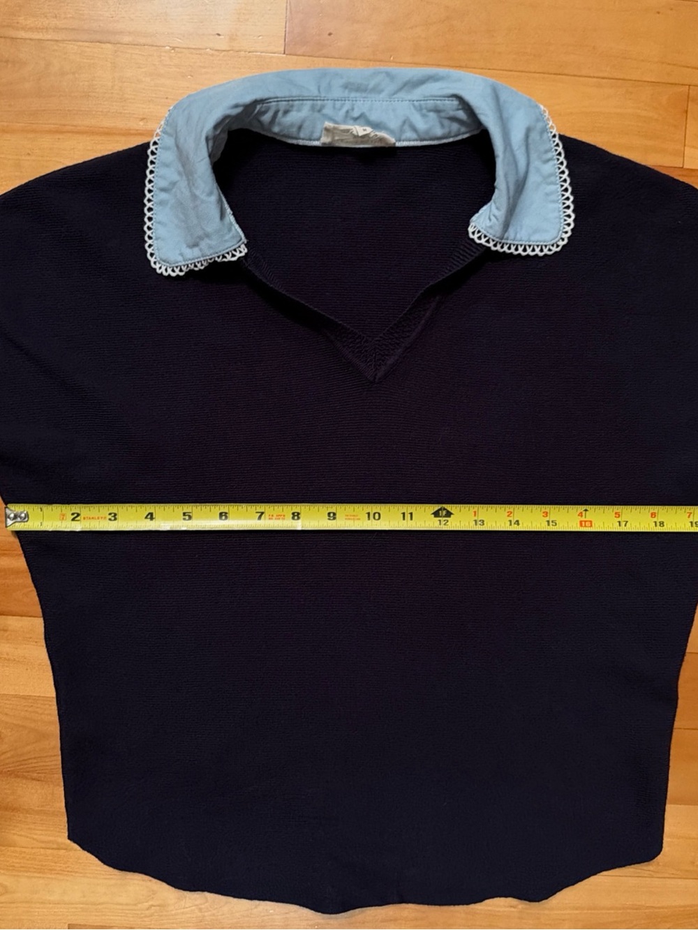 La Vila Milano Womens M Navy Knit Polo Top Blue Contrast Collar Preppy - Picture 7 of 10